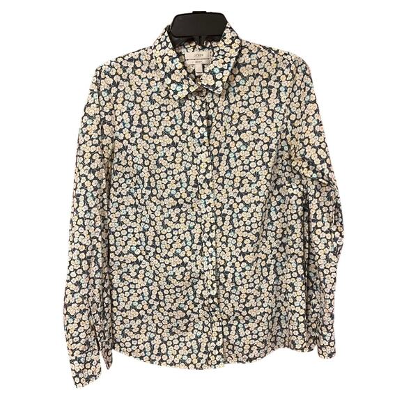 Cotton J. Crew Floral Button Down Blouse Perfect Fit 6 - Picture 1 of 7